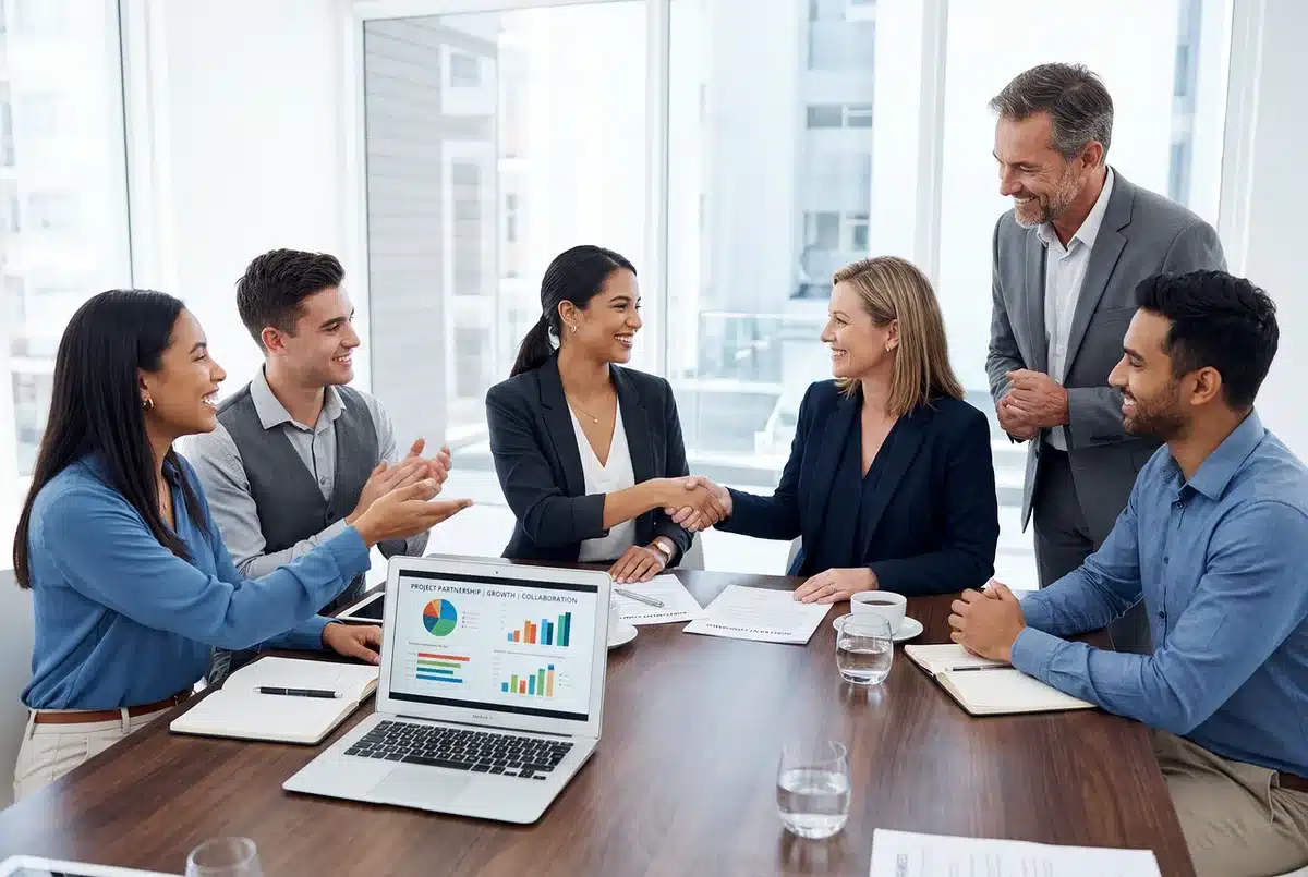 Équipe vérifiant une checklist d'audit près d'une fenêtre ensoleillée